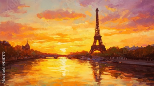 Sunset Reflection of the Eiffel Tower in Paris