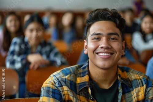 He is wearing a plaid shirt and he is enjoying the class, generative ai image