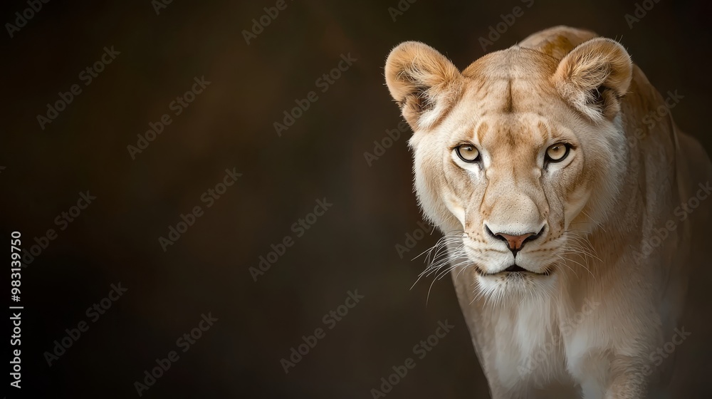 A tight shot of a lion against a black backdrop, its face subtly blurred A tight shot of a lion against a black backdrop, its face subtly blurred