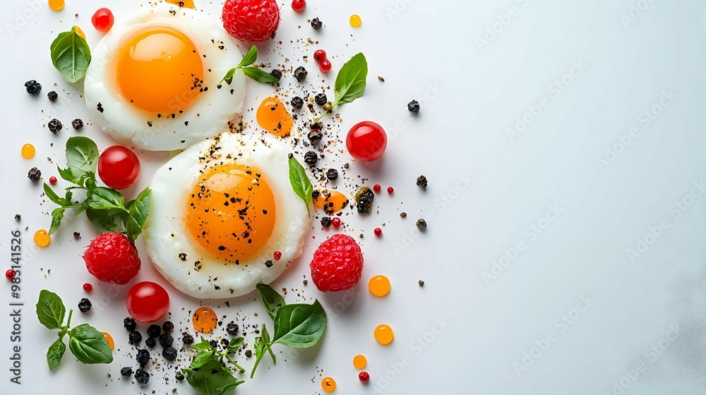 Two Fried Eggs with Black Pepper Basil Cherry Tomatoes Two Fried Eggs with Black Pepper Basil Cherry Tomatoes
