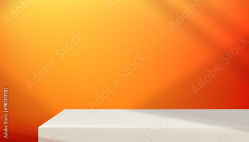 Autumn Background Gradient Orange,Yellow Wall Studio Room with Light,Shadow on Table,Backdrop for Spring,Summer product presentation,Empty 3D Display Room with Stand for Web Banner in Fall season