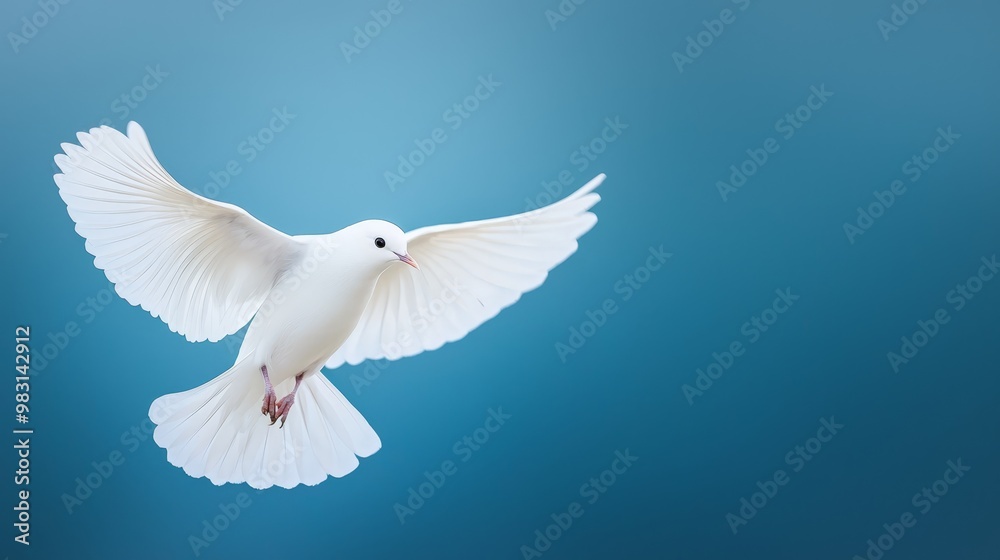 A white bird flies in the air with its wings spread open A white bird flies in the air with its wings spread open