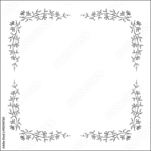 Vegetal floral frame with berries, autumn frame, decorative corners for greeting cards, banners, business cards, invitations, menus. Isolated vector illustration.	