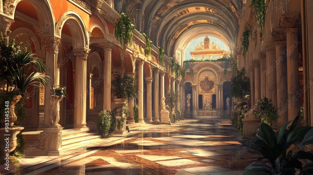 Fototapeta premium Grand Hallway with Roman Columns