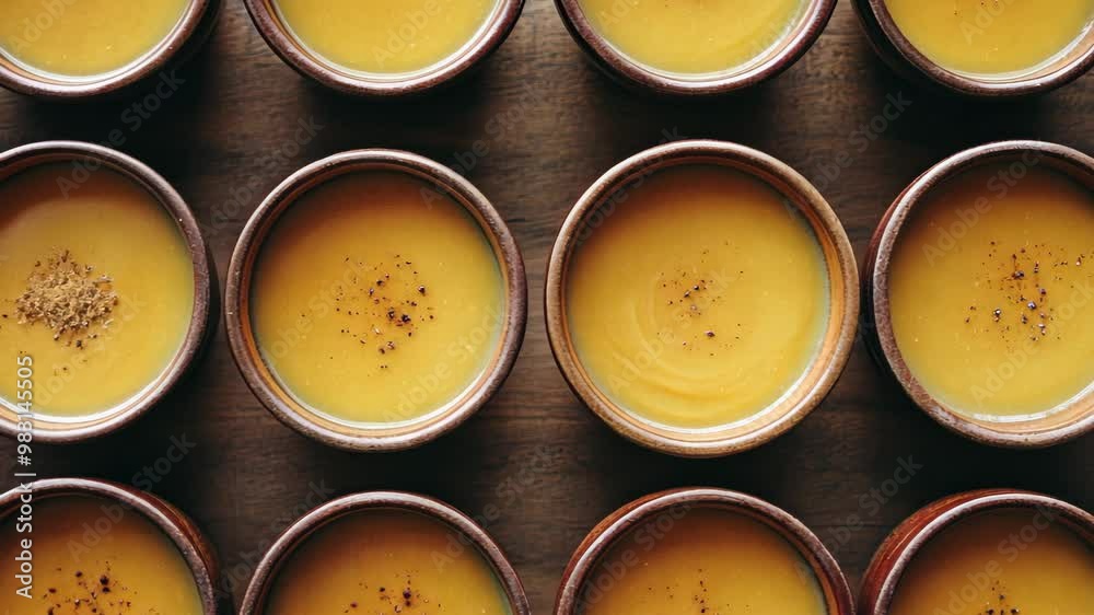 Delicious pumpkin soup served in traditional bowls at a cozy autumn gathering in the heart of the city Delicious pumpkin soup served in traditional bowls at a cozy autumn gathering in the heart of the city