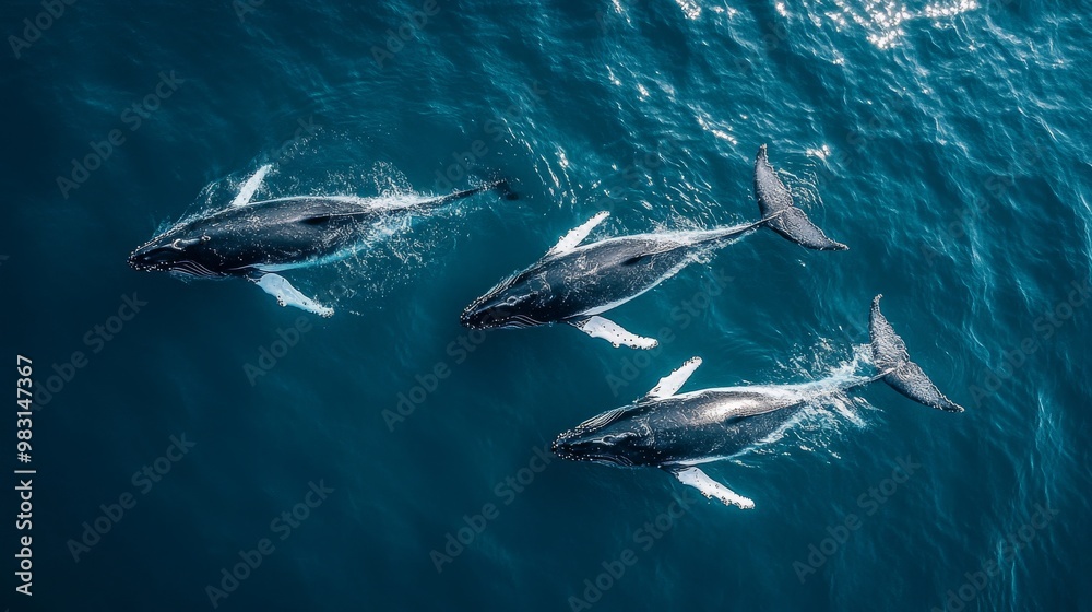 Fototapeta premium killer whales swimming in the ocean view from above