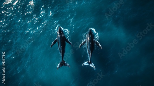 killer whales swimming in the ocean view from above photo