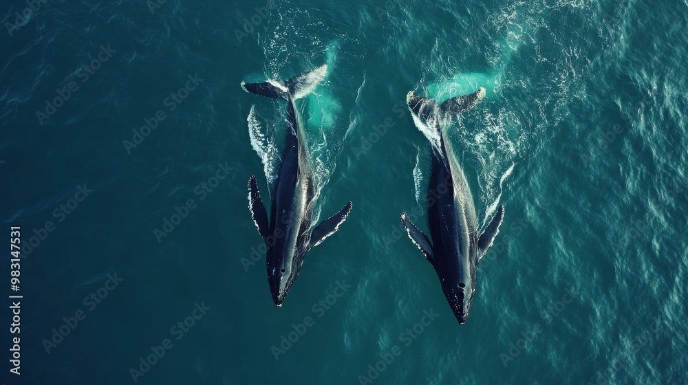 Fototapeta premium killer whales swimming in the ocean view from above