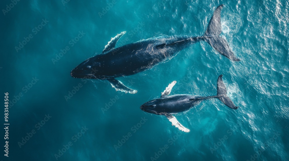 killer whales swimming in the ocean view from above killer whales swimming in the ocean view from above
