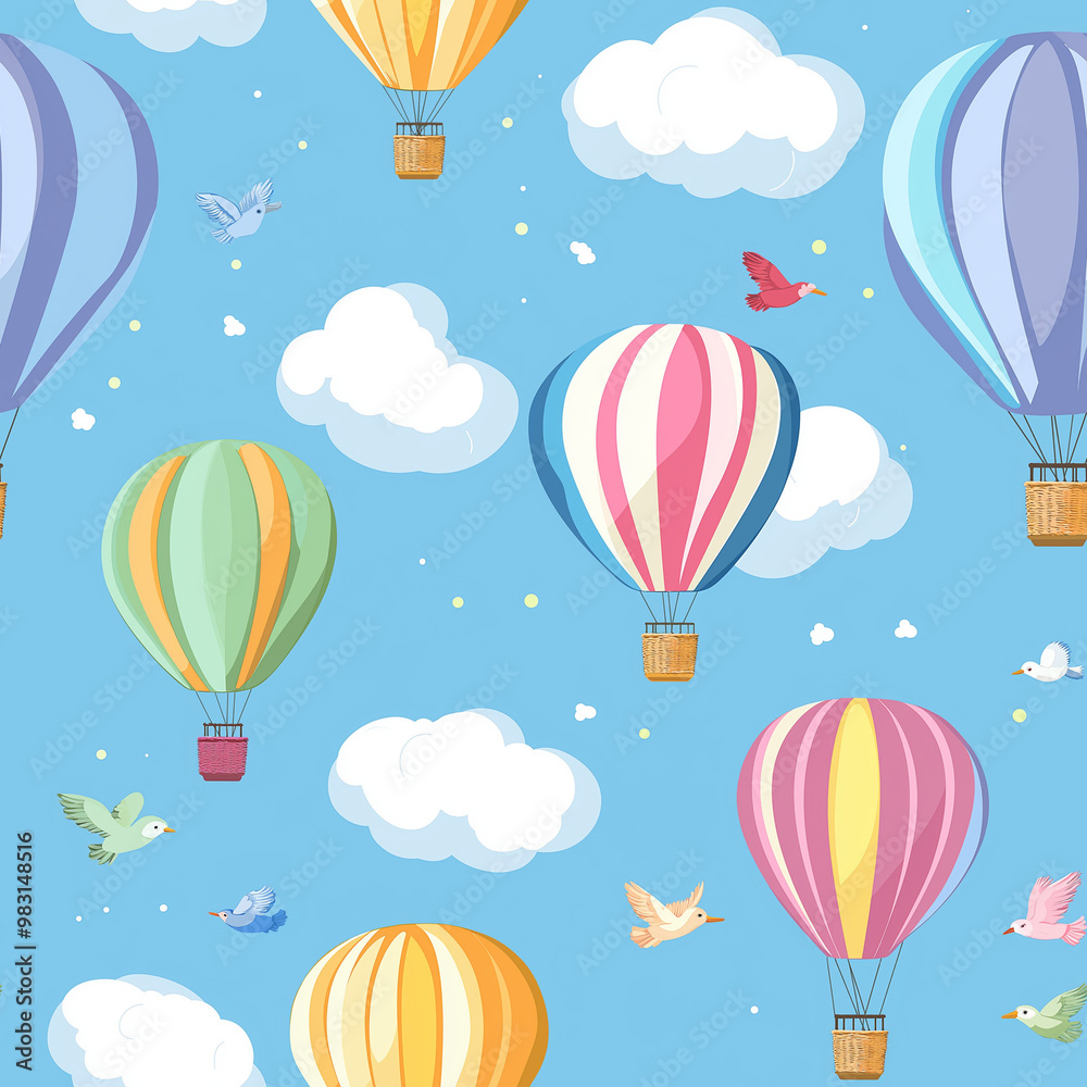 Fototapeta premium Seamless pattern with brightly colored hot air balloons