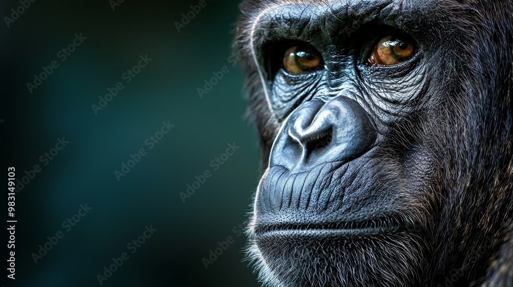 A tight shot of a monkey's focused face against a softly blurred backdrop A tight shot of a monkey's focused face against a softly blurred backdrop