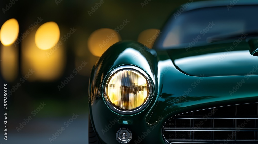 Fototapeta premium yellow headlight glows brightly
