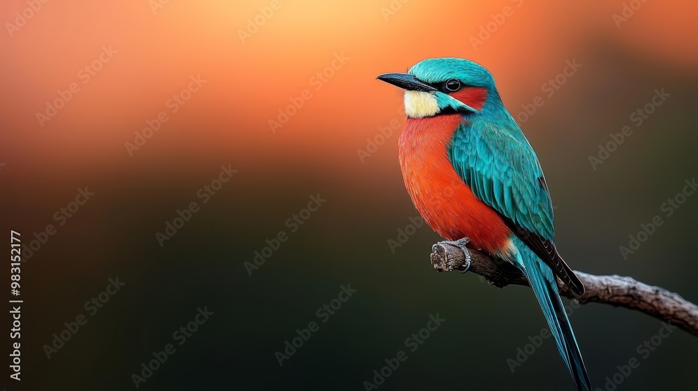 Obraz premium A colorful bird perched on a branch against a blurred background