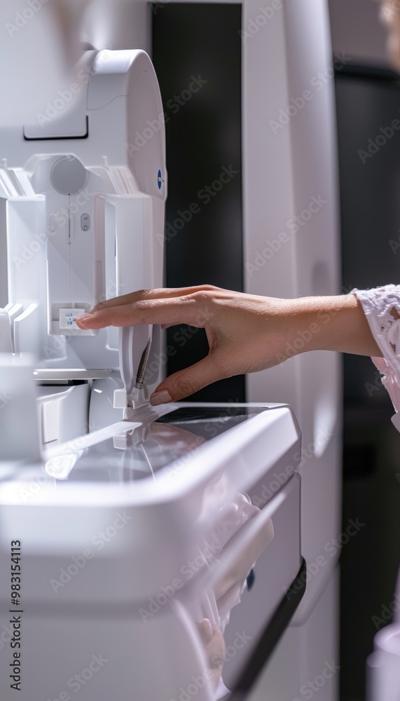 Women's Health: Detailed Mammogram Procedure Highlighting Patient's Hands for Support Women's Health: Detailed Mammogram Procedure Highlighting Patient's Hands for Support