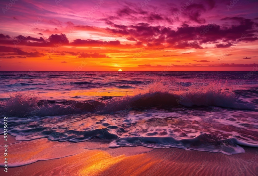 stunning vibrant beach sunset clear sands gentle waves reflecting fiery colors sky, ocean, horizon, nature, water, reflection, clouds, light, scenic, tranquil stunning vibrant beach sunset clear sands gentle waves reflecting fiery colors sky, ocean, horizon, nature, water, reflection, clouds, light, scenic, tranquil