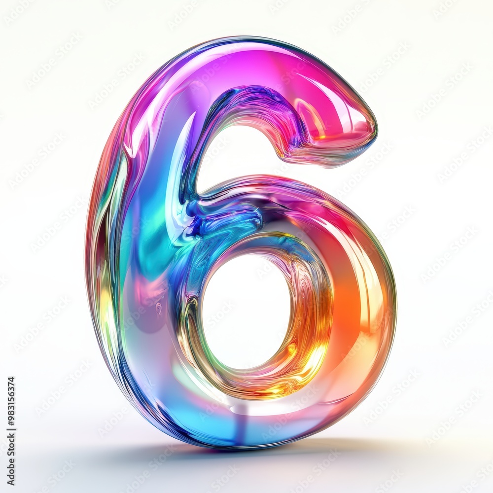3D number 6 with fluid glass effect, vibrant gradient colors texture realistic modern design, soft lighting, white background 3D number 6 with fluid glass effect, vibrant gradient colors texture realistic modern design, soft lighting, white background