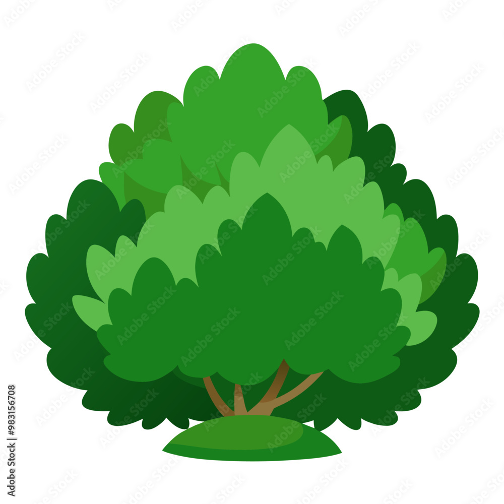 Cartoon illustration of a tree with green leaves on white Cartoon illustration of a tree with green leaves on white