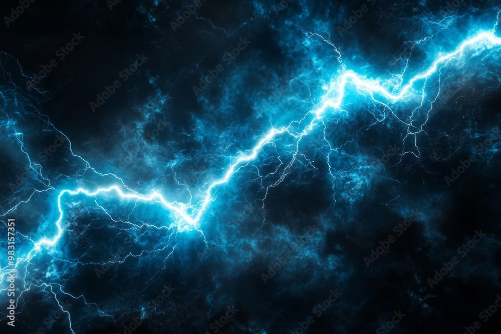 Dramatic Blue Lightning in Stormy Sky