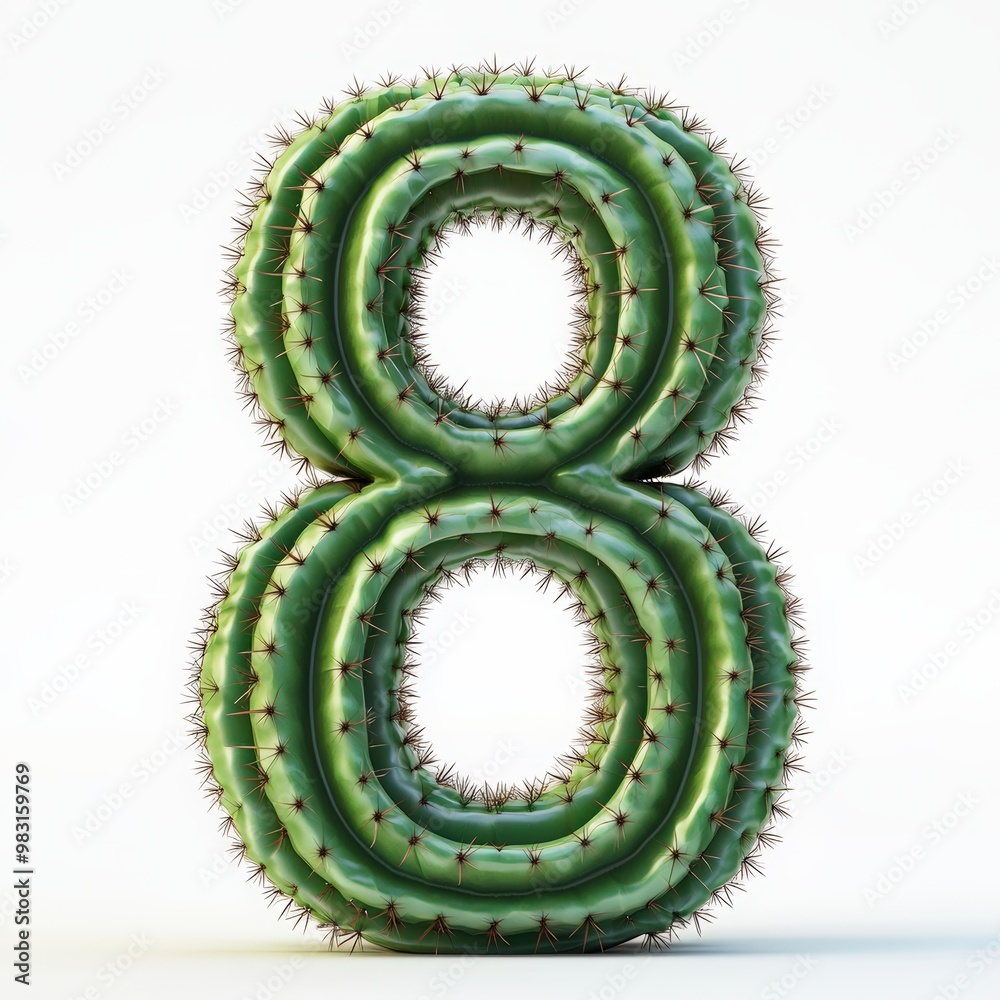3D number 8 with cactus texture realistic modern design, soft lighting, white background. 3D number 8 with cactus texture realistic modern design, soft lighting, white background.