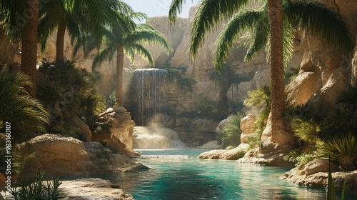 Oasis Waterfall in Desert