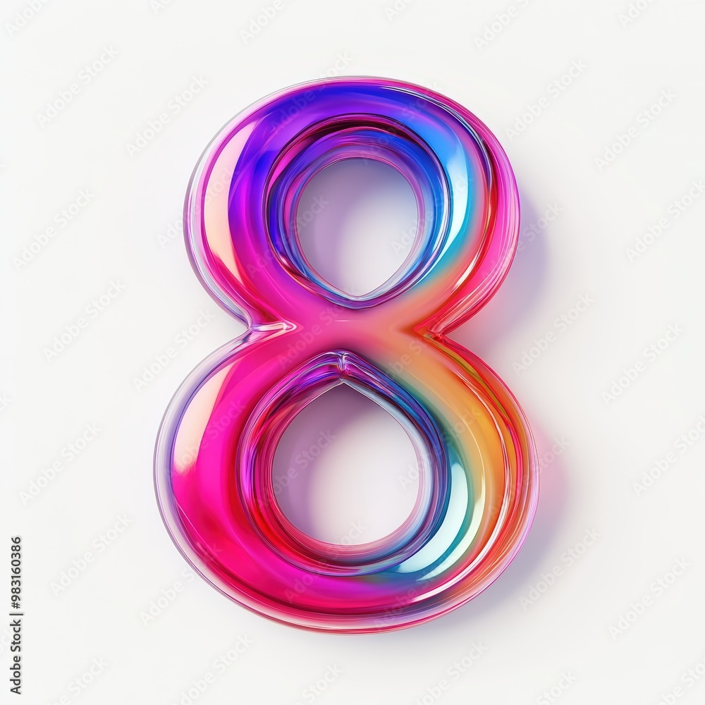 3D number 8 with fluid glass effect, vibrant gradient colors texture realistic modern design, soft lighting, white background 3D number 8 with fluid glass effect, vibrant gradient colors texture realistic modern design, soft lighting, white background