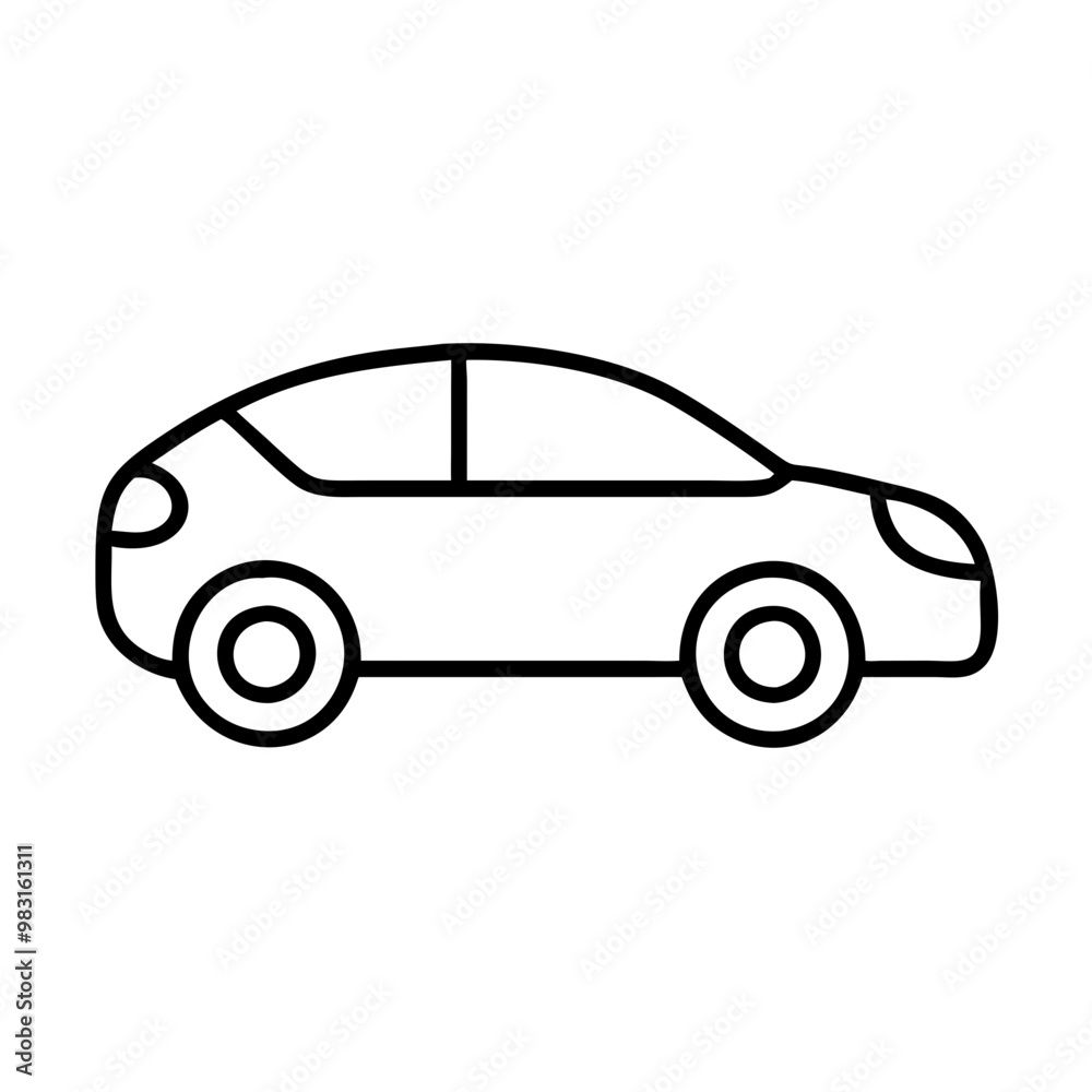 Fototapeta premium Car line art, minimalistic style, black and white, automobile transport icon