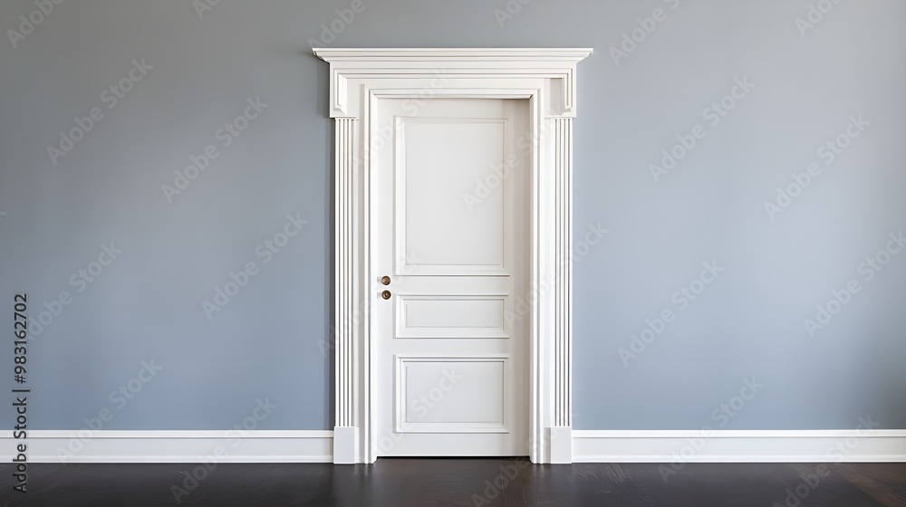 White Door with Classic Molding and Grey Walls