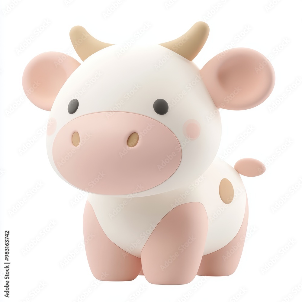 A cute, stylized cow with smooth, rounded shapes and a sleek, modern 3D aesthetic. A cute, stylized cow with smooth, rounded shapes and a sleek, modern 3D aesthetic.