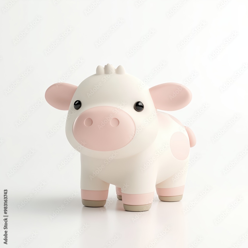 A cute, stylized cow with smooth, rounded shapes and a sleek, modern 3D aesthetic. A cute, stylized cow with smooth, rounded shapes and a sleek, modern 3D aesthetic.