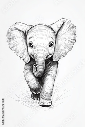 elegant form, intricately detailed; tusks curving upwards from its mouth and back, contrasting against the blank canvas - monoch photo