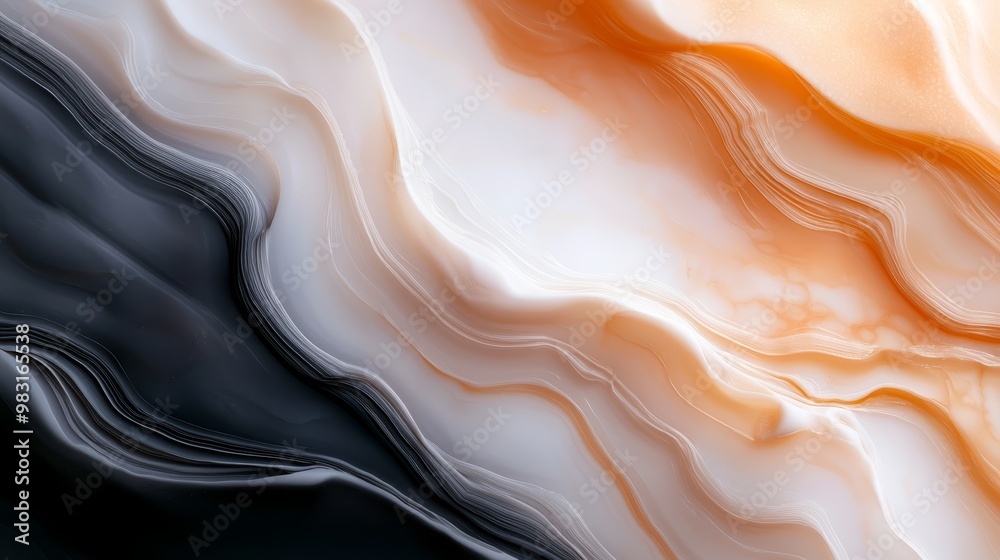 Obraz premium black, white, and orange hues; wavy pattern atop