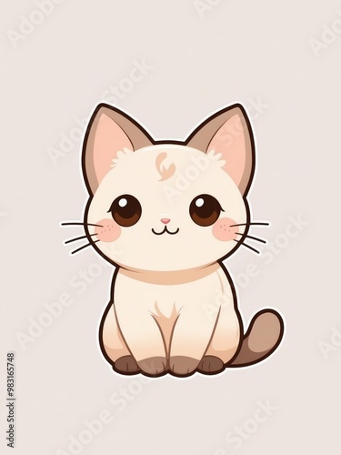 Cute cartoon cat with big eyes sitting against a plain background. Generative AI