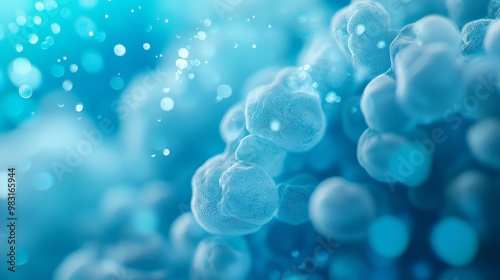  A tight shot of numerous bubbles against a backdrop of blue and teal, reminiscent of outer space