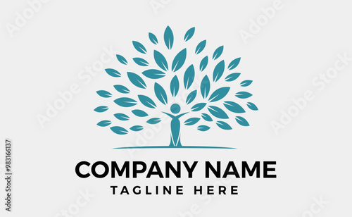 Vector tree man logo, human ecology tree logo. human tree logo on white background, editable atr. photo