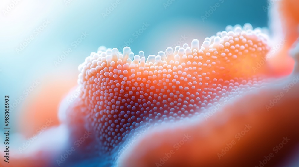 A tight shot of a cell phone screen, displaying a hazy representation of an orange and blue item in the backdrop A tight shot of a cell phone screen, displaying a hazy representation of an orange and blue item in the backdrop