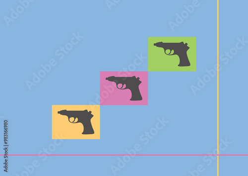 Colorful Pop Art Pistol Icons on Abstract Geometric Background
