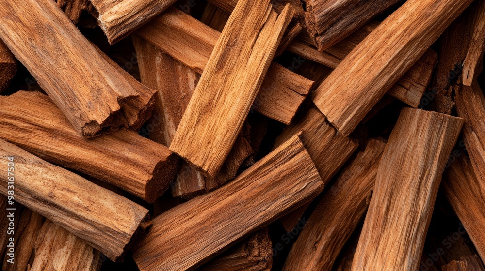 A stack of wooden sticks atop a pallet of wood planks A stack of wooden sticks atop a pallet of wood planks