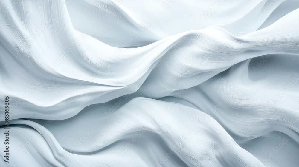 A tight shot of white fabric featuring a wavy design at its upper and lower edges A tight shot of white fabric featuring a wavy design at its upper and lower edges