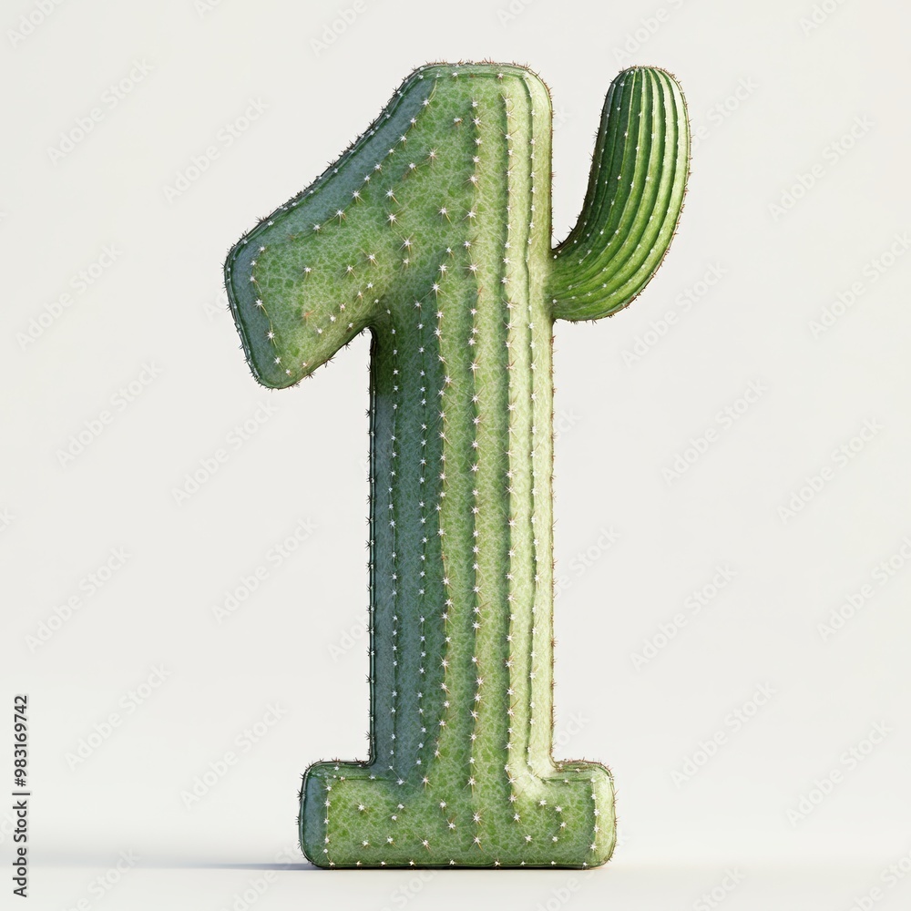 3D number 1 with cactus texture realistic modern design, soft lighting, white background. 3D number 1 with cactus texture realistic modern design, soft lighting, white background.