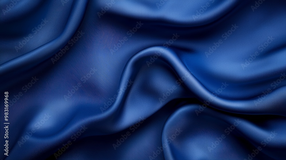 A tight shot of blue fabric showcasing a wavy pattern at its upper edge and lower hem A tight shot of blue fabric showcasing a wavy pattern at its upper edge and lower hem