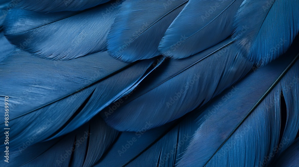 Obraz premium A tight shot of a blue bird's back feathers, teeming with numerous plumes