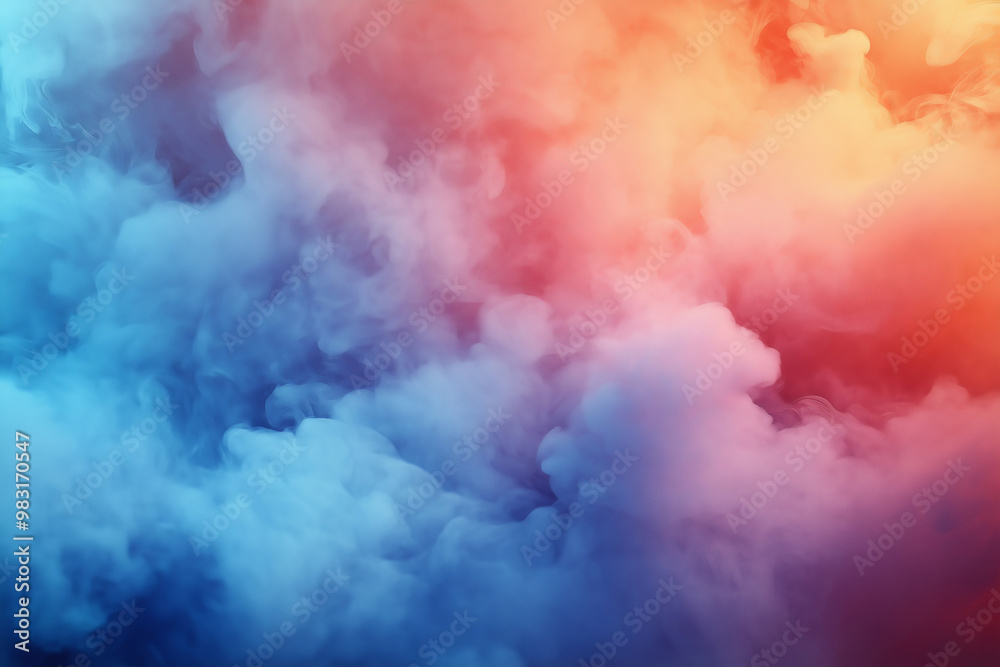 A vibrant display of swirling smoke clouds blending blue and orange hues during twilight, evoking a surreal and enchanting atmosphere A vibrant display of swirling smoke clouds blending blue and orange hues during twilight, evoking a surreal and enchanting atmosphere