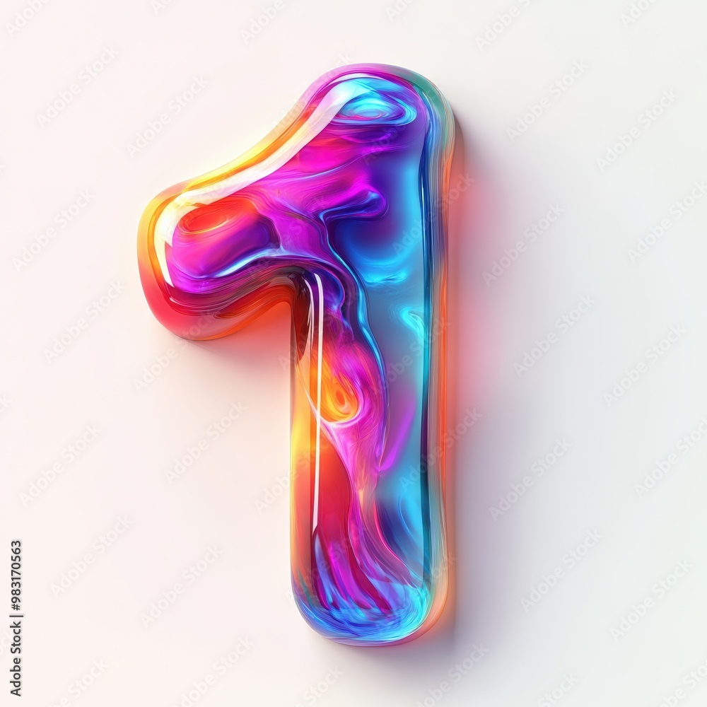 3D number 1 with fluid glass effect, vibrant gradient colors texture realistic modern design, soft lighting, white background. 3D number 1 with fluid glass effect, vibrant gradient colors texture realistic modern design, soft lighting, white background.
