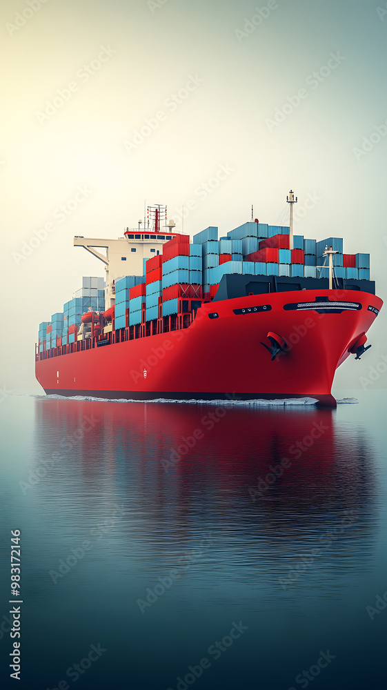 Fototapeta premium A 3D rendering cargo ship sailing on the sea, filled with containers, clean background