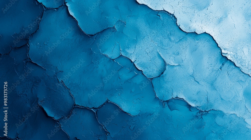 A detailed view of a blue-and-white wall with peeling paint on its sides A detailed view of a blue-and-white wall with peeling paint on its sides