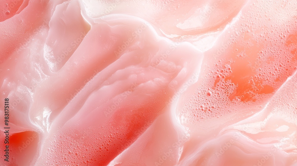 A tight shot of a pink-white substance with two red spots at its center A tight shot of a pink-white substance with two red spots at its center