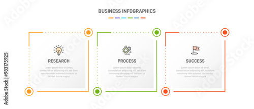 3 clean infographic design shaped elements template, symbolizing the three stages of business strategy and progression. Progress bar or timeline. Vector for presentation, web site or app.