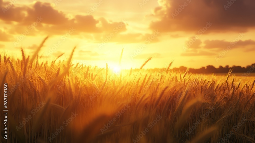 Fototapeta premium Golden Sunset Over Wheat Field