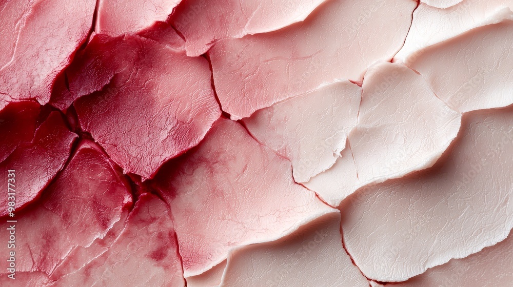  A tight shot of pink-and-white paper, painted with matching pink and white hues