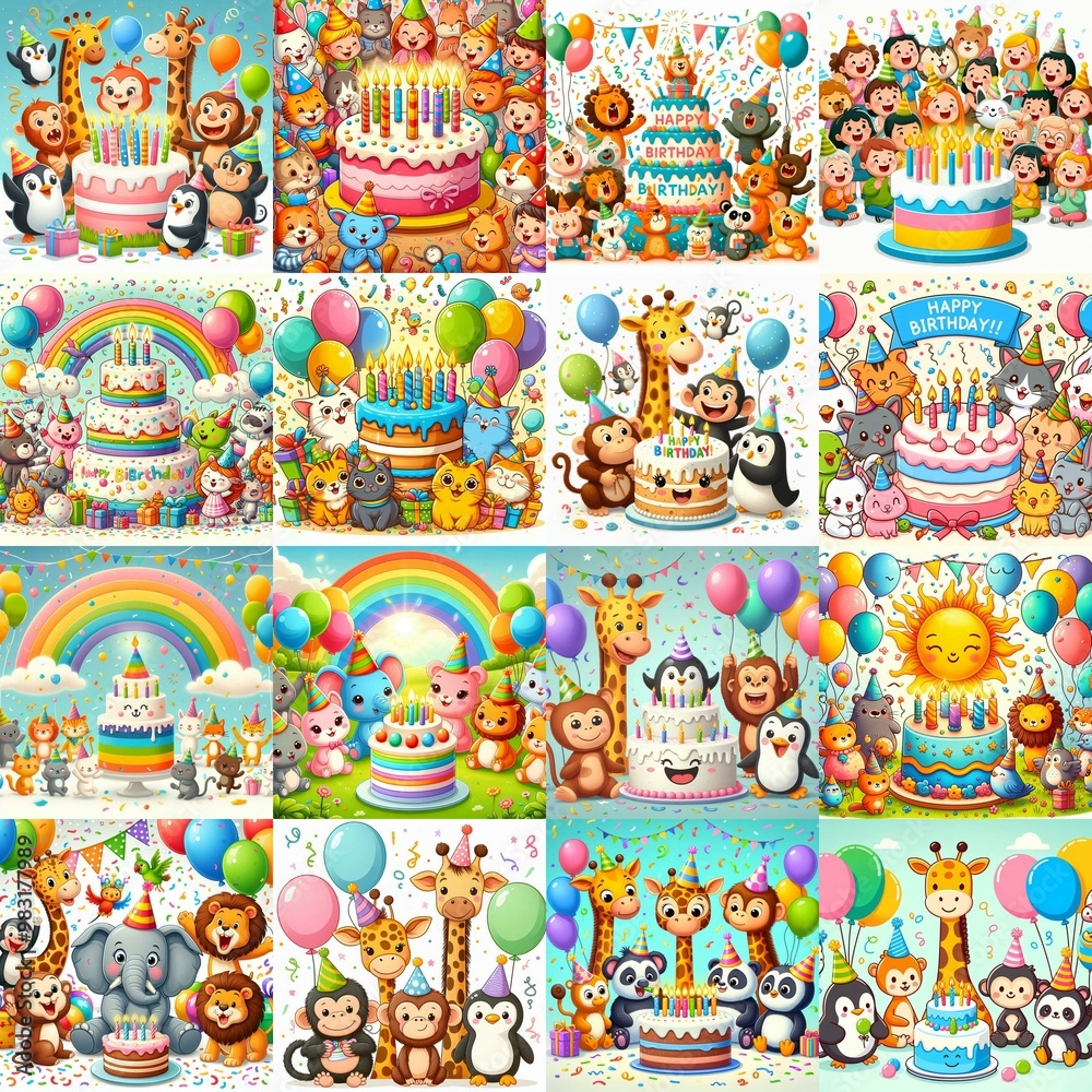 Happy birthday cartoon. AI generated illustration Happy birthday cartoon. AI generated illustration